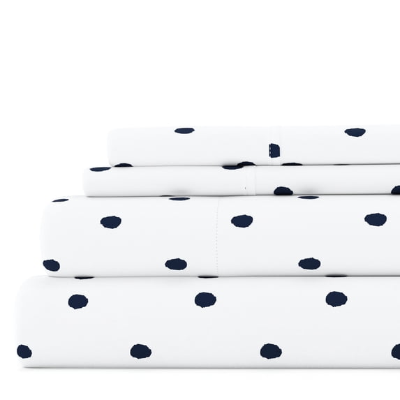 Noble Linens 4 Piece Pattern Microfiber Bed Sheets Set, Navy Dots, Twin
