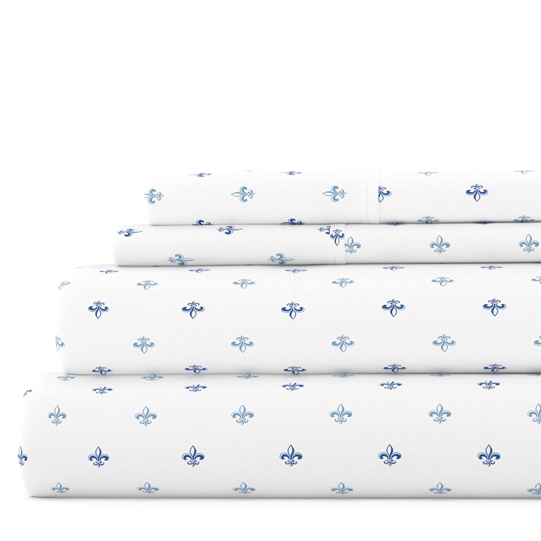 Noble Linens 4 Piece Pattern Microfiber Bed Sheets Set, Navy Lily, King