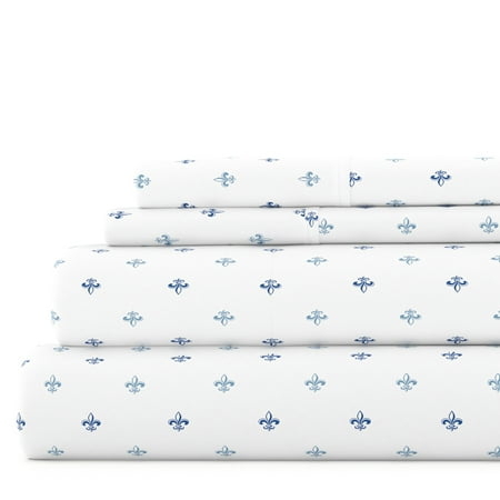Noble Linens 4 Piece Pattern Microfiber Bed Sheets Set, Navy Lily, Twin