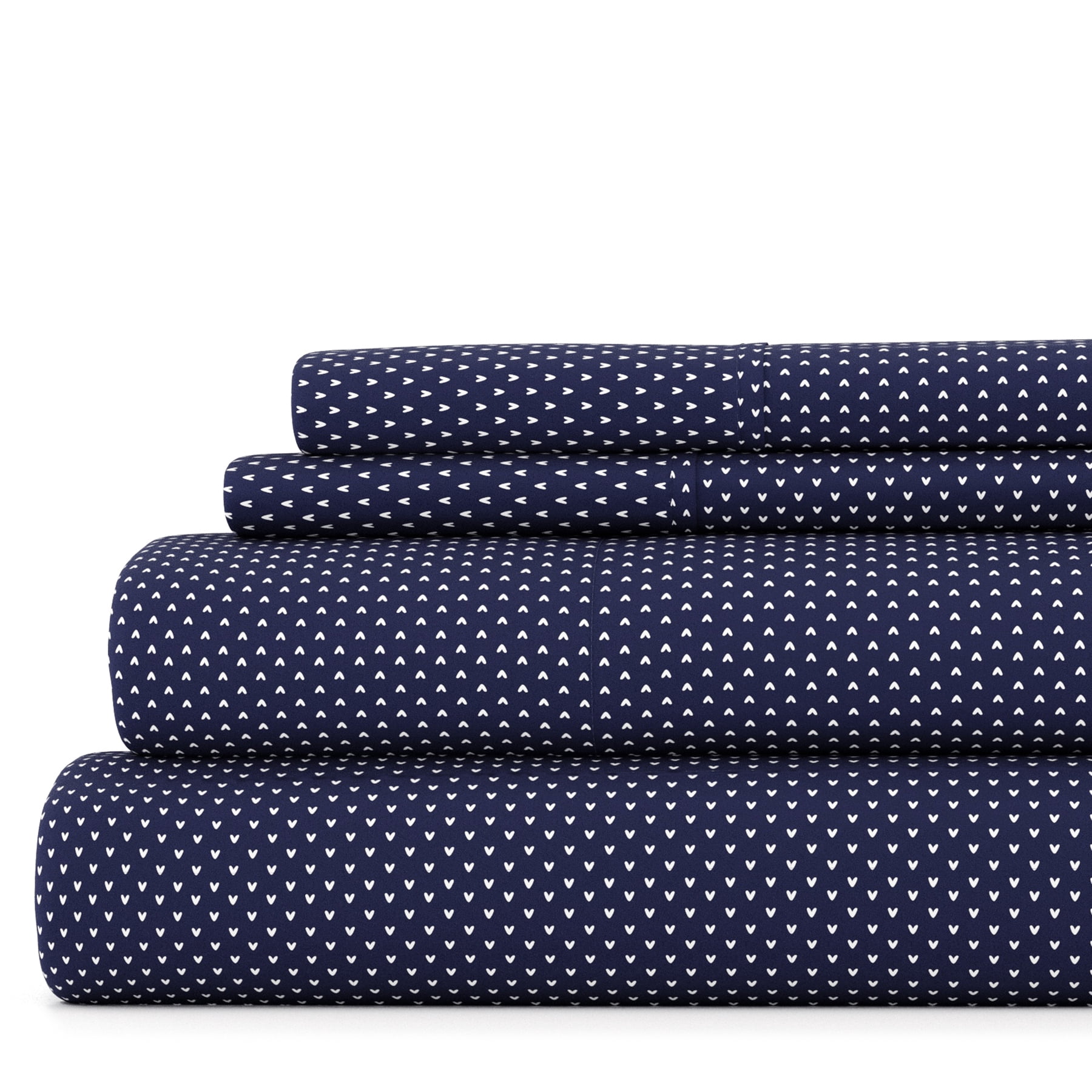 Noble Linens 4 Piece Pattern Microfiber Bed Sheets Set, Navy My Heart, Full