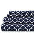 thumbnail image 1 of Noble Linens 4 Piece Pattern Microfiber Bed Sheets Set, Navy Quadrafoil, Full, 1 of 13