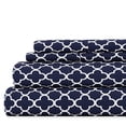 thumbnail image 1 of Noble Linens 4 Piece Pattern Microfiber Bed Sheets Set, Navy Quadrafoil, Queen, 1 of 13