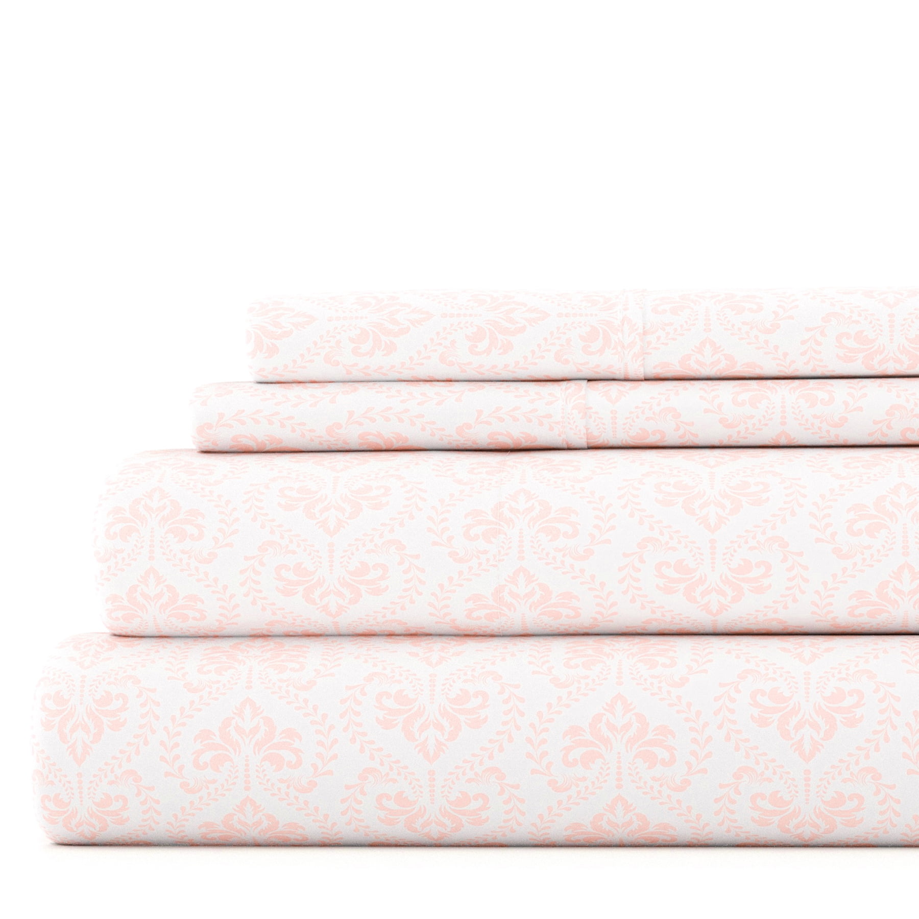 Noble Linens 4 Piece Pattern Microfiber Bed Sheets Set, Pink Classic in Pink, King