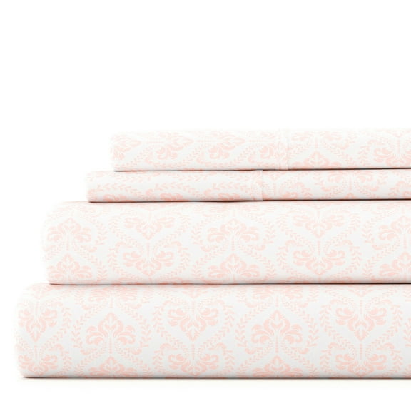 Noble Linens 4 Piece Pattern Microfiber Bed Sheets Set, Pink Classic in Pink, Queen