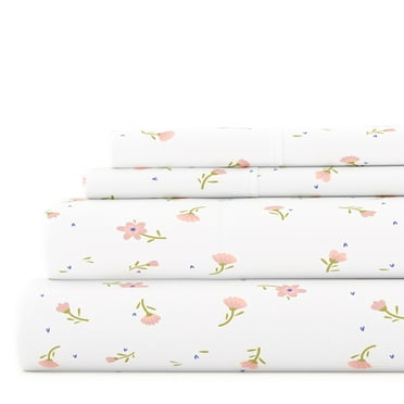 Noble Linens 4 Piece Pattern Microfiber Bed Sheets Set, Pink Floral, Queen