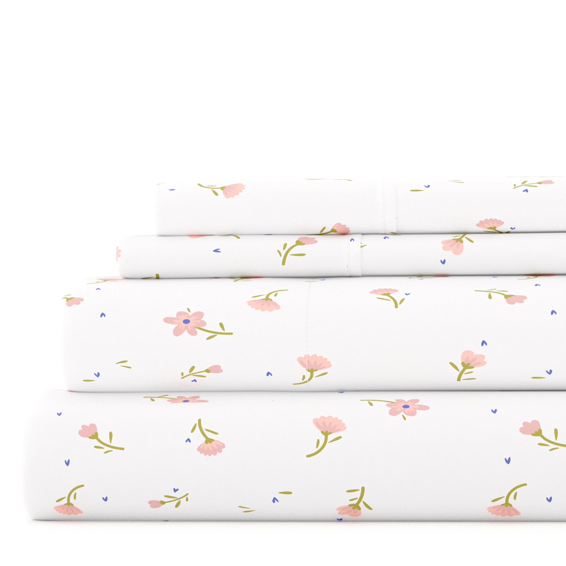 Noble Linens 4 Piece Pattern Microfiber Bed Sheets Set, Pink Floral, Twin
