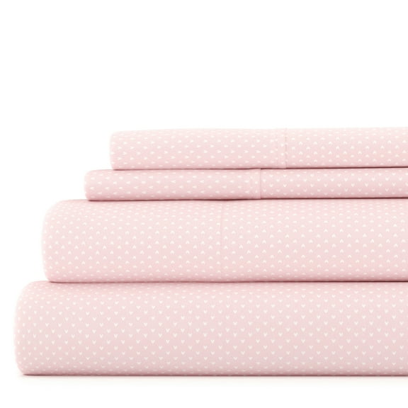 Noble Linens 4 Piece Pattern Microfiber Bed Sheets Set, Pink My Heart, California King
