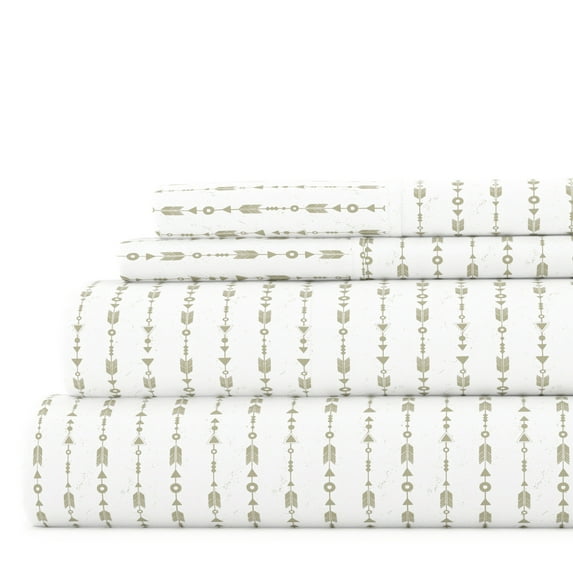 Noble Linens 4 Piece Pattern Microfiber Bed Sheets Set, Sage Beaded Arrows, Full