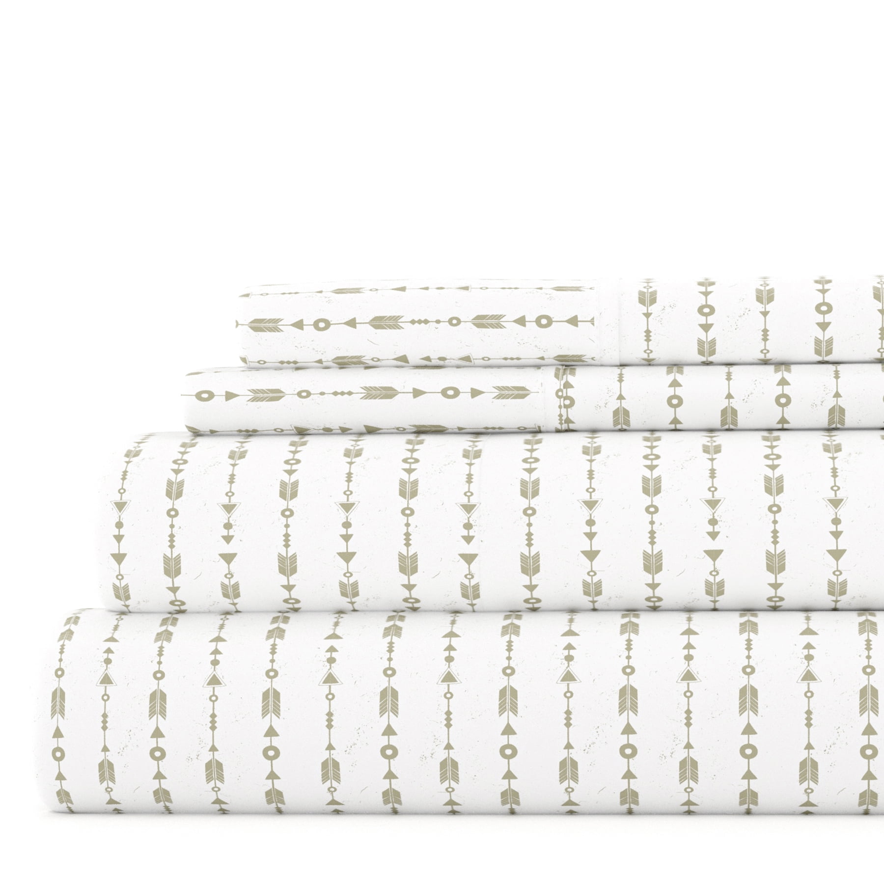 Noble Linens 4 Piece Pattern Microfiber Bed Sheets Set, Sage Beaded Arrows, King