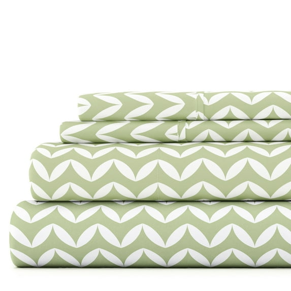 Noble Linens 4 Piece Pattern Microfiber Bed Sheets Set, Sage Puffed Chevron, King