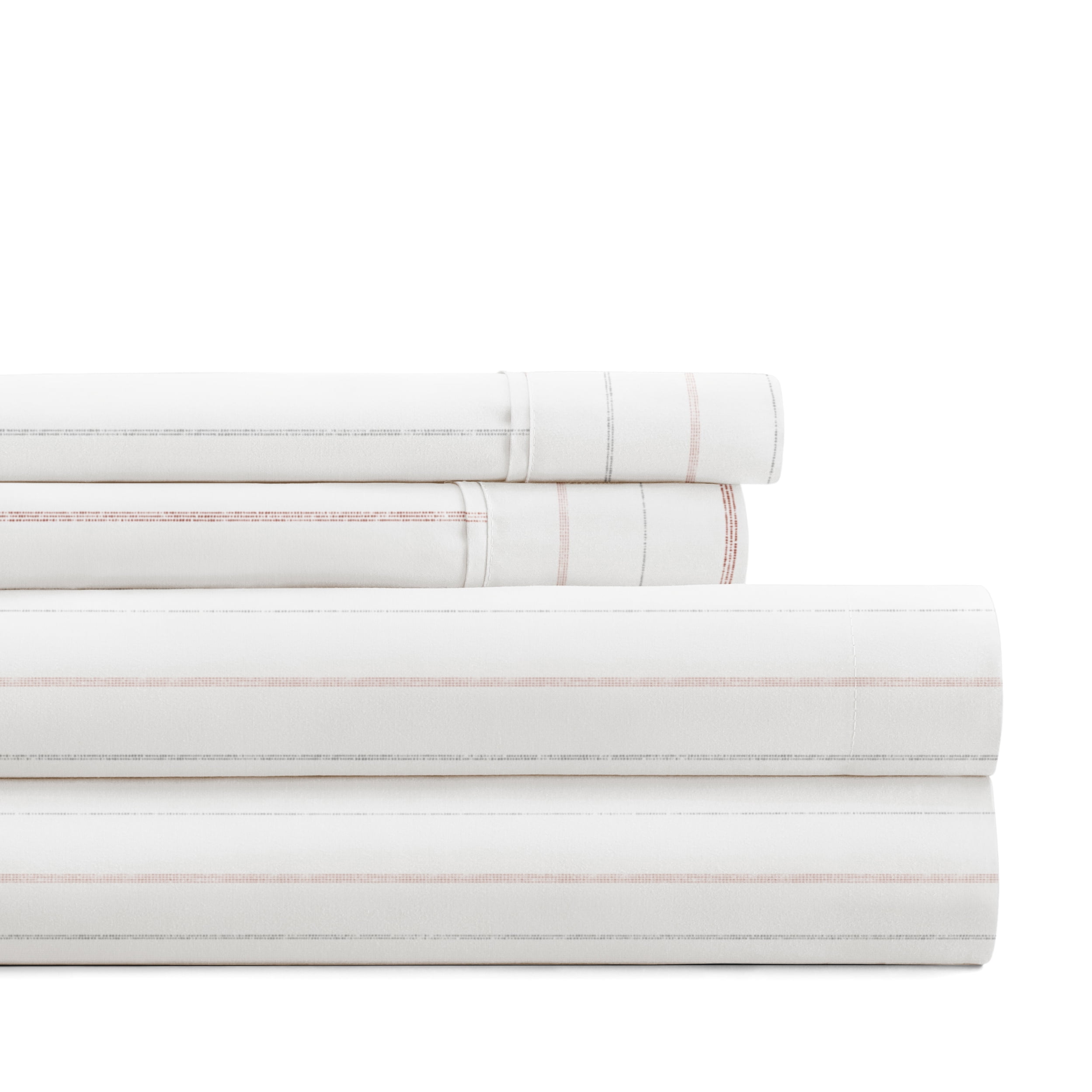 Noble Linens 4 Piece Pattern Microfiber Bed Sheets Set, Soft Stitch Stripe Terracotta, Full
