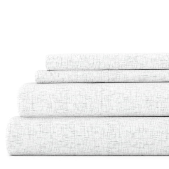 Noble Linens 3 Piece Pattern Microfiber Bed Sheets Set, White Chambray Style, Twin