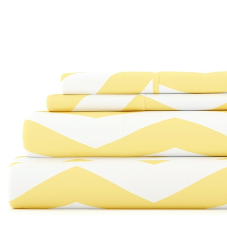 Noble Linens 4 Piece Pattern Microfiber Bed Sheets Set, Yellow Arrow, King