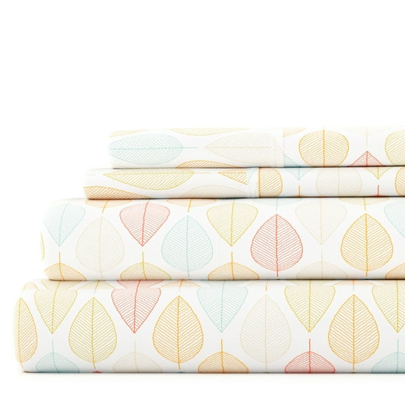 Noble Linens 4 Piece Pattern Microfiber Bed Sheets Set, Yellow Fall Foliage, Queen