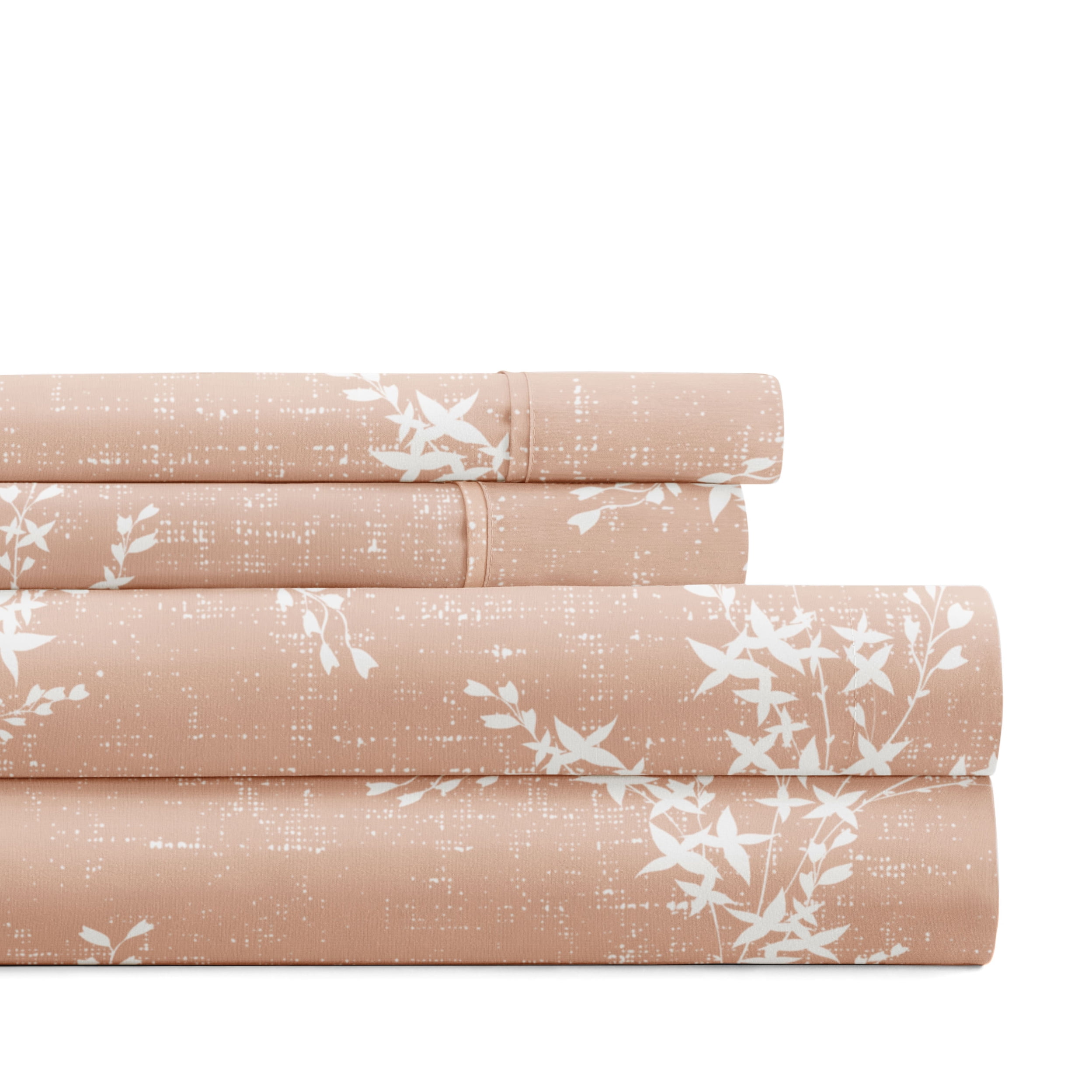 Noble Linens 4 Piece Pattern Microfiber Bed Sheets Set, Distressed Willow Apricot, King