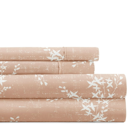 Noble Linens 4 Piece Pattern Microfiber Bed Sheets Set, Distressed Willow Apricot, King