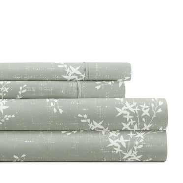 Noble Linens 4 Piece Pattern Microfiber Bed Sheets Set, Distressed Willow Green Mist, Queen