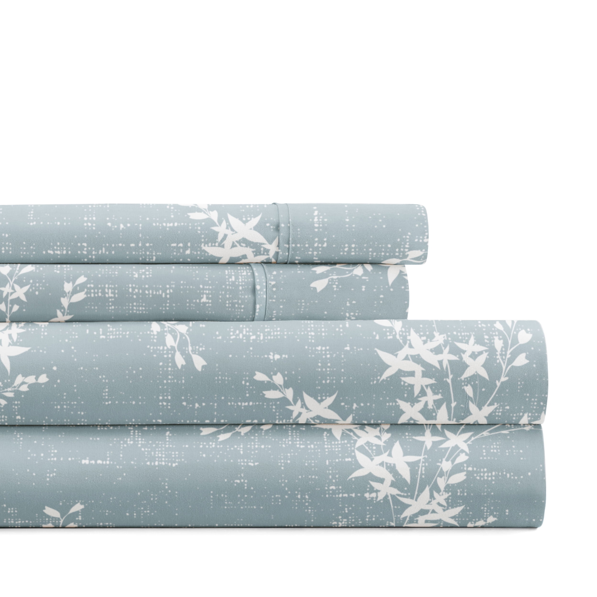 Noble Linens 4 Piece Pattern Microfiber Bed Sheets Set, Distressed Willow Light Blue, Full