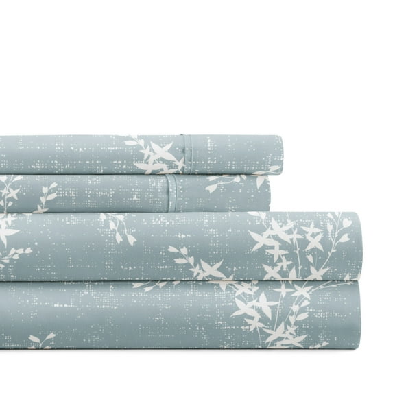 Noble Linens 4 Piece Pattern Microfiber Bed Sheets Set, Distressed Willow Light Blue, Full