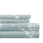 Noble Linens 4 Piece Pattern Microfiber Bed Sheets Set, Distressed Willow Light Blue, Queen