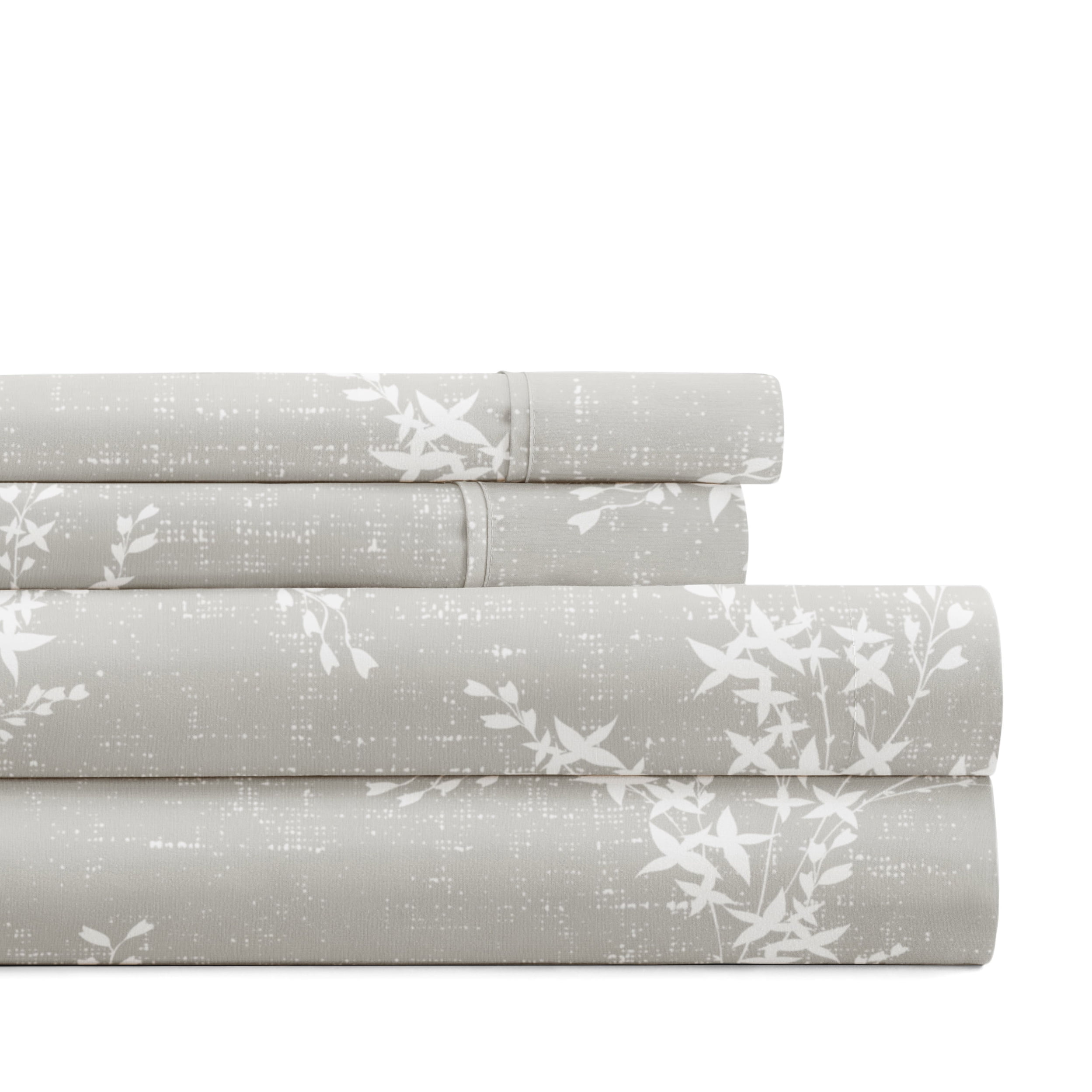 Noble Linens 4 Piece Pattern Microfiber Bed Sheets Set, Distressed Willow Light Gray, Queen