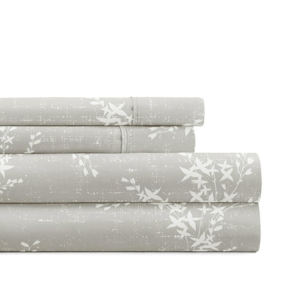 Noble Linens 4 Piece Pattern Microfiber Bed Sheets Set, Distressed Willow Light Gray, Queen