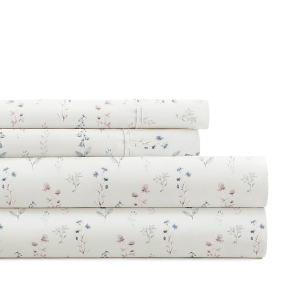 Noble Linens 4 Piece Pattern Microfiber Bed Sheets Set, Ivory Painted Meadow, Full
