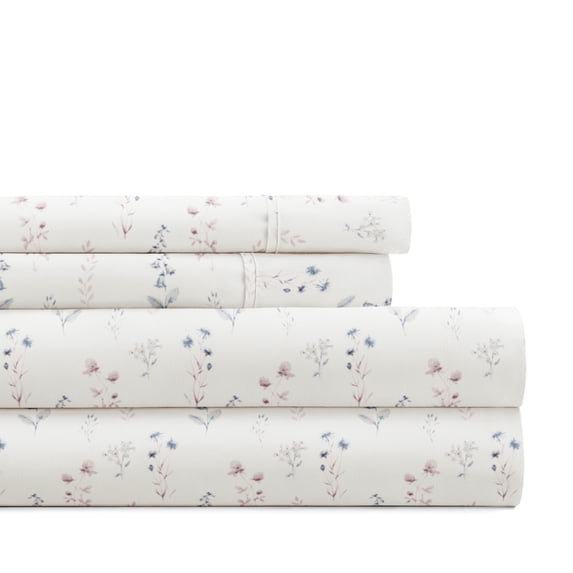 Noble Linens 4 Piece Pattern Microfiber Bed Sheets Set, Ivory Painted Meadow, King