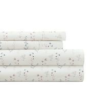 Noble Linens 4 Piece Pattern Microfiber Bed Sheets Set, Ivory Painted Meadow, Queen