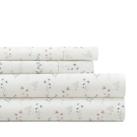 Noble Linens 4 Piece Pattern Microfiber Bed Sheets Set, Ivory Painted Meadow, Twin