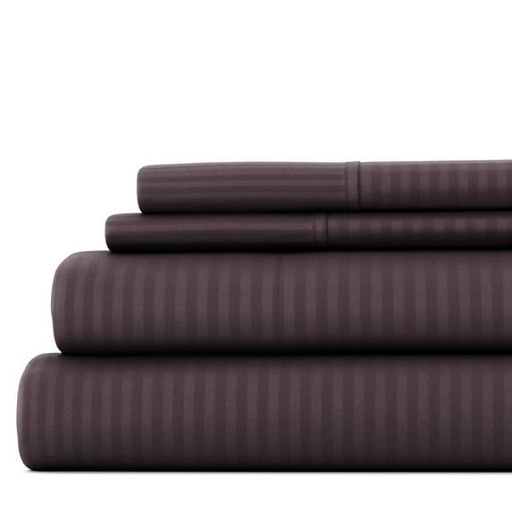 Noble Linens 4 Piece Purple Striped Embossed Bed Sheet Set, CalKing