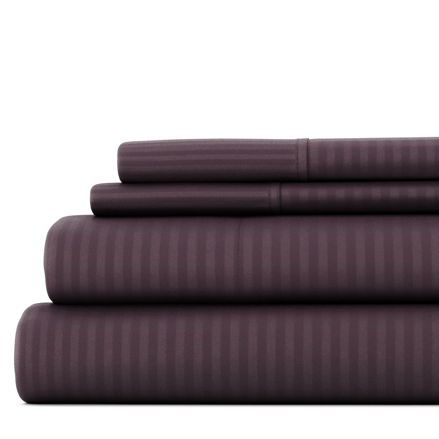 Noble Linens 4 Piece Purple Striped Embossed Bed Sheet Set, Queen
