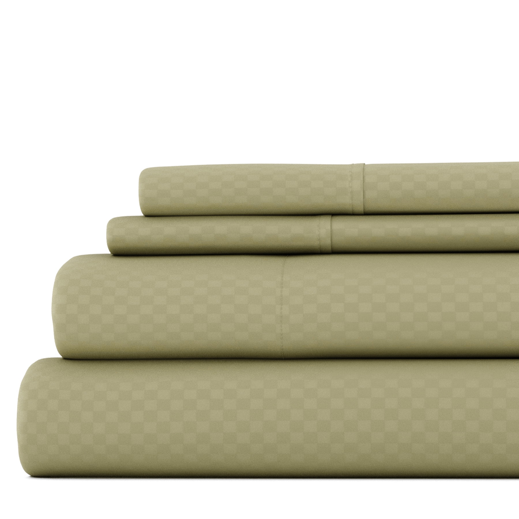 Noble Linens 4 Piece Sage Checkered Embossed Bed Sheet Set, King