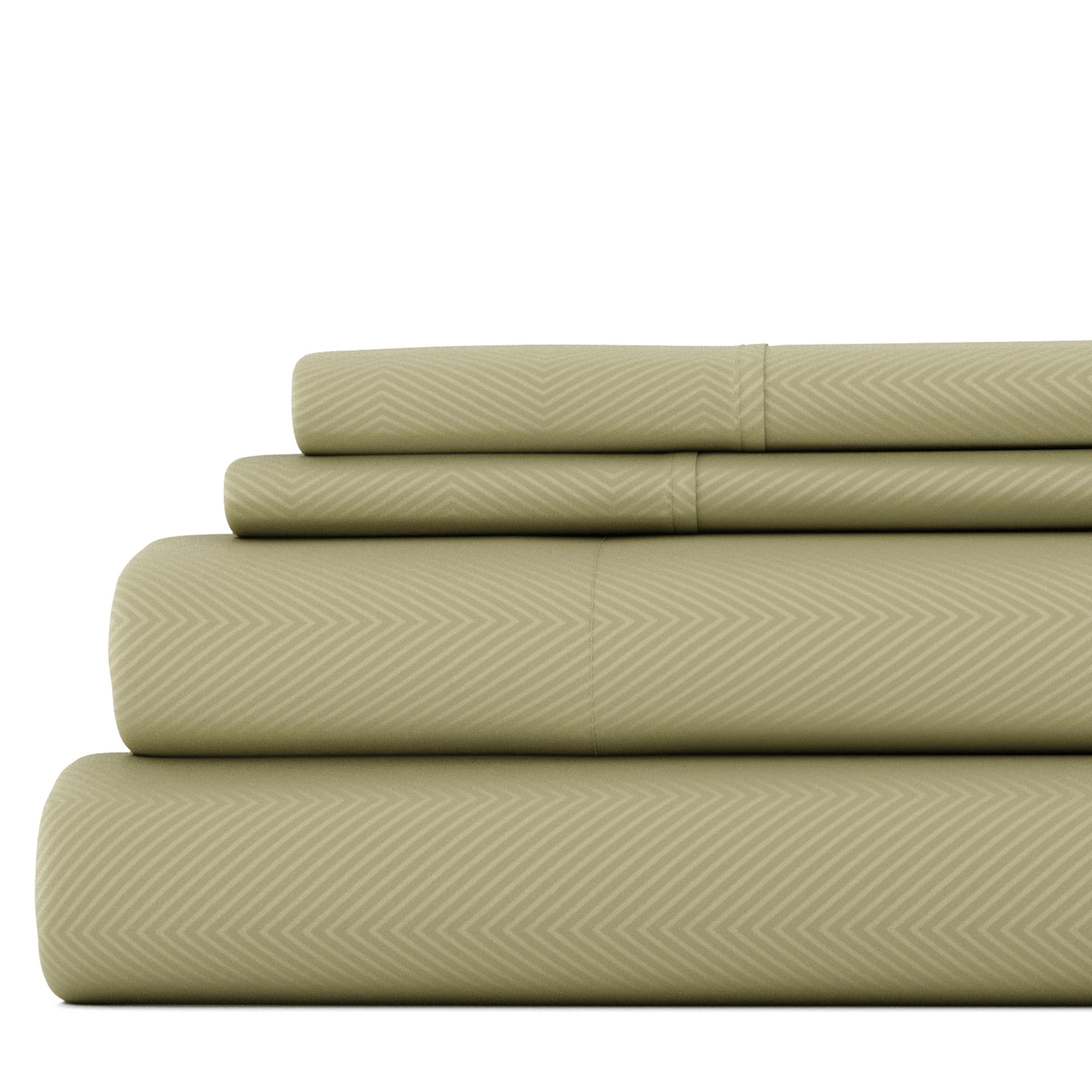 Noble Linens 4 Piece Sage Chevron Embossed Bed Sheet Set, Queen