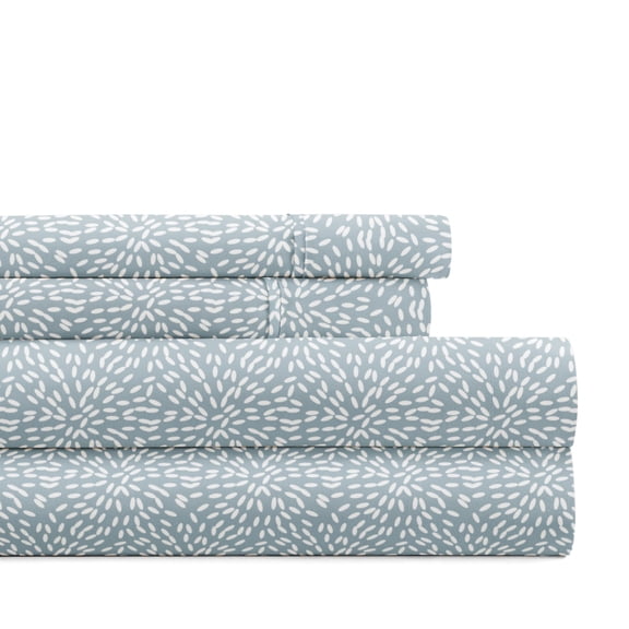 Noble Linens 4 Piece Pattern Microfiber Bed Sheets Set, Sky Blue Modern Circles, Full