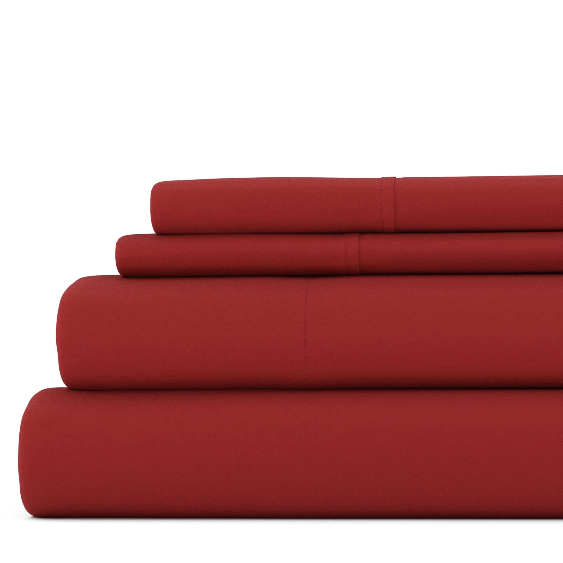 Noble Linens 4 Piece Solid Microfiber Bed Sheet Set, Burgundy, Full