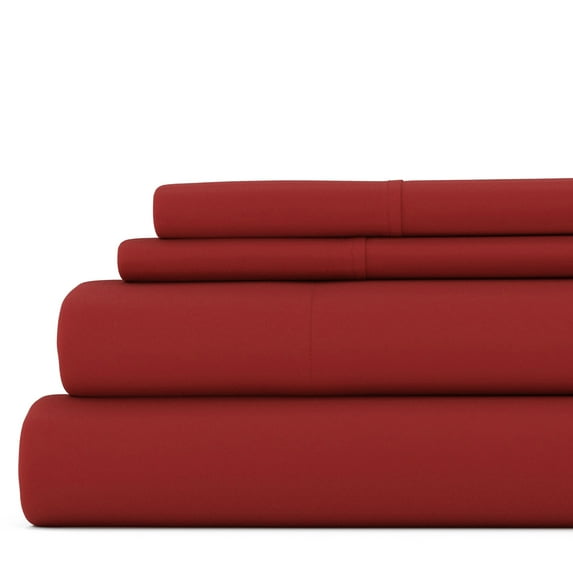 Noble Linens 4 Piece Solid Microfiber Bed Sheet Set, Burgundy, Twin