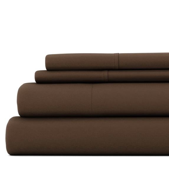 Noble Linens 4 Piece Solid Microfiber Bed Sheet Set, Chocolate, Full