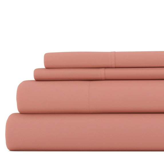 Noble Linens 4 Piece Solid Microfiber Bed Sheet Set, Clay, Twin