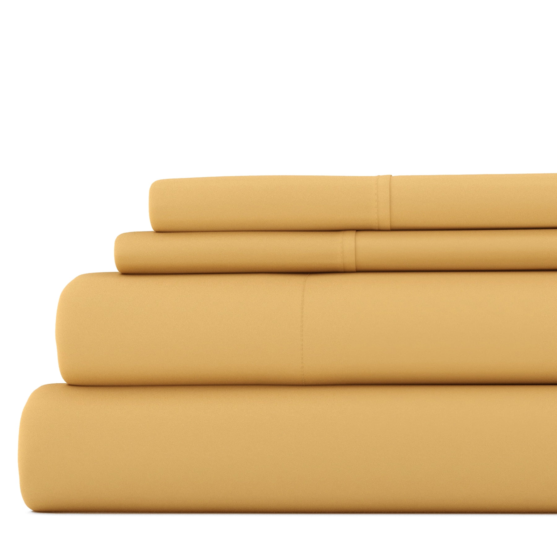 Noble Linens 4 Piece Solid Microfiber Bed Sheet Set, Gold, California King