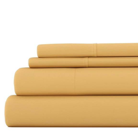 Noble Linens 4 Piece Solid Microfiber Bed Sheet Set, Gold, Queen