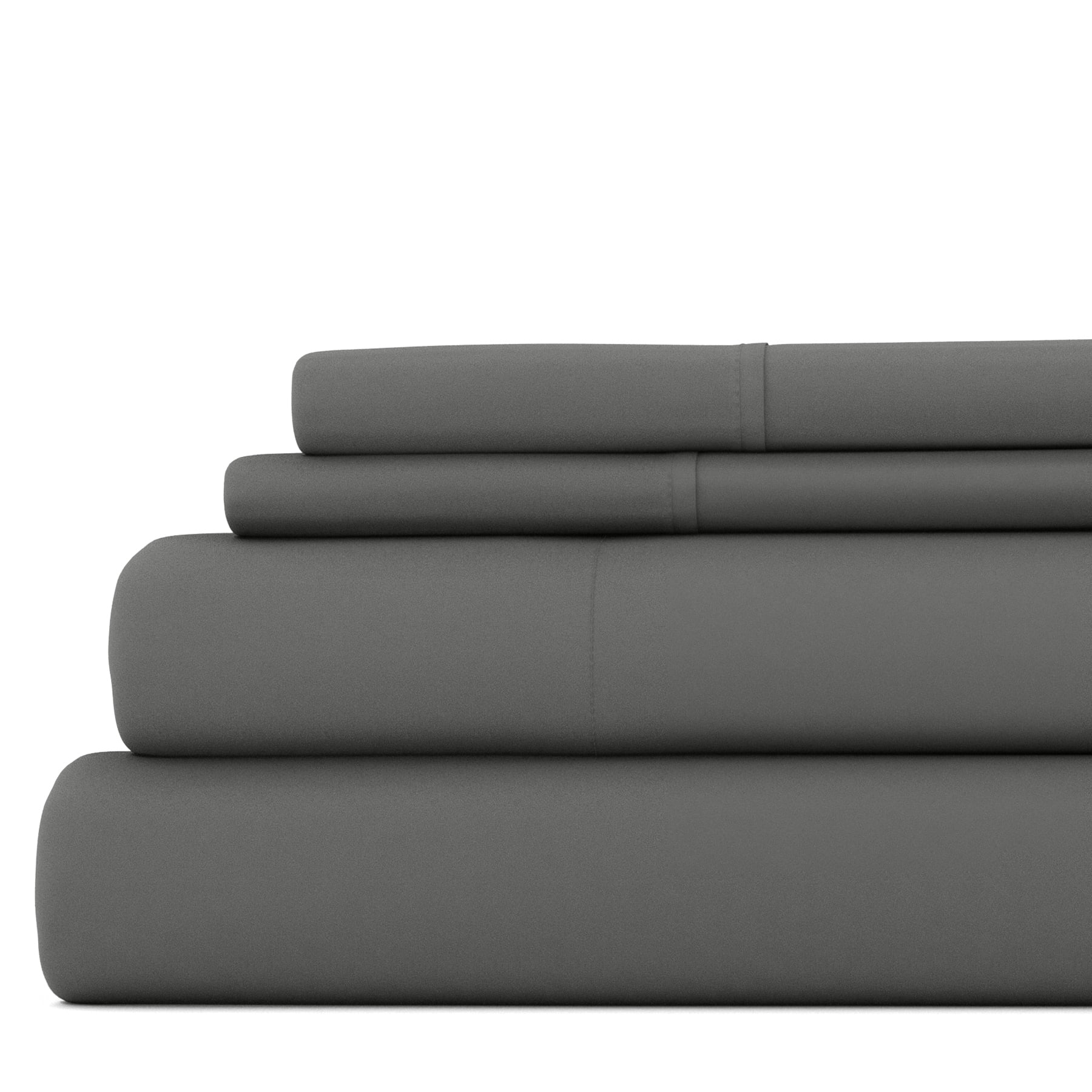 Noble Linens 4 Piece Solid Microfiber Bed Sheet Set, Gray, King
