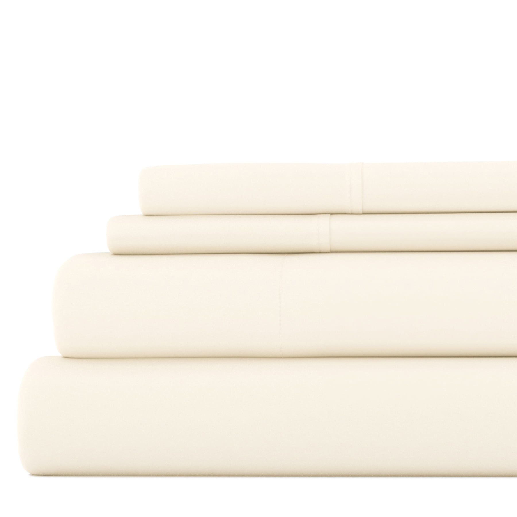 Noble Linens 4 Piece Solid Microfiber Bed Sheet Set, Ivory, California King