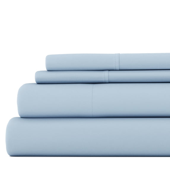 Noble Linens 4 Piece Solid Microfiber Bed Sheet Set, Light Blue, King