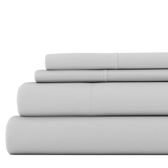 Noble Linens 4 Piece Solid Microfiber Bed Sheet Set, Light Gray, Twin