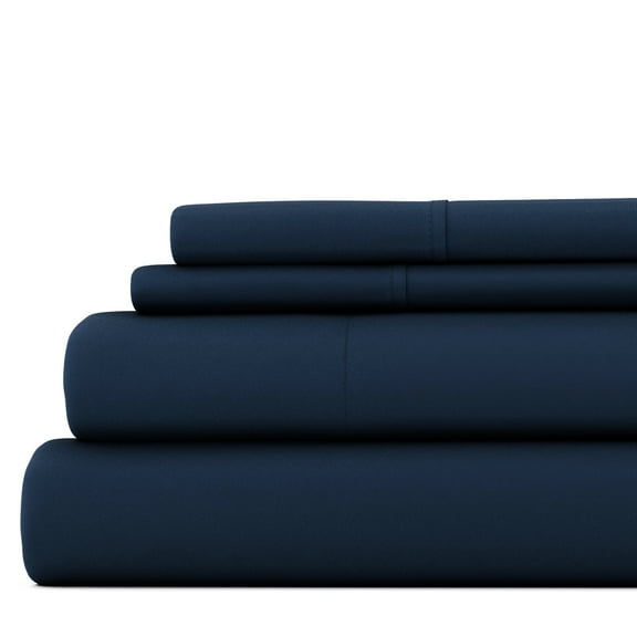 Noble Linens 4 Piece Solid Microfiber Bed Sheet Set, Navy, Queen