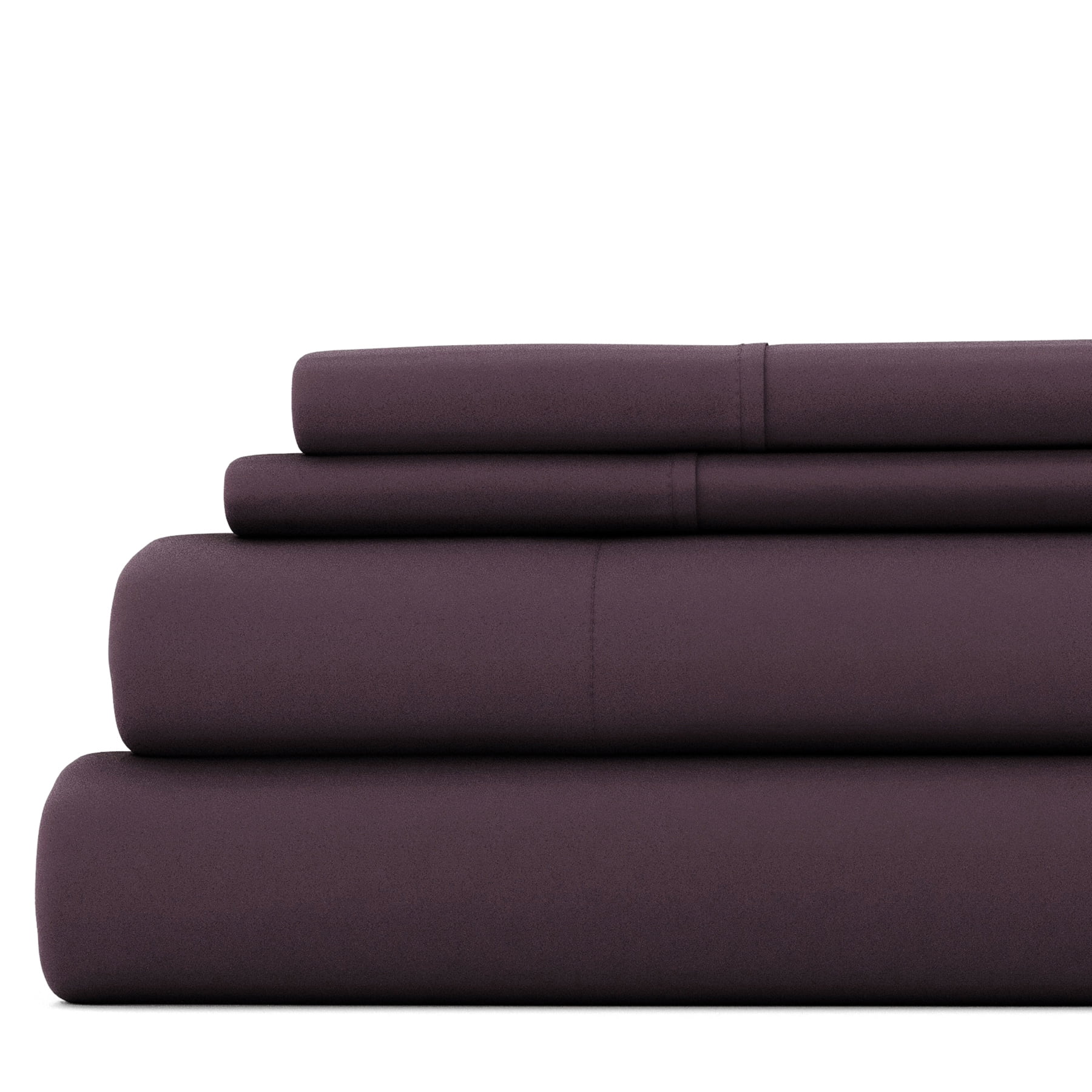 Noble Linens 4 Piece Solid Microfiber Bed Sheet Set, Purple, California King