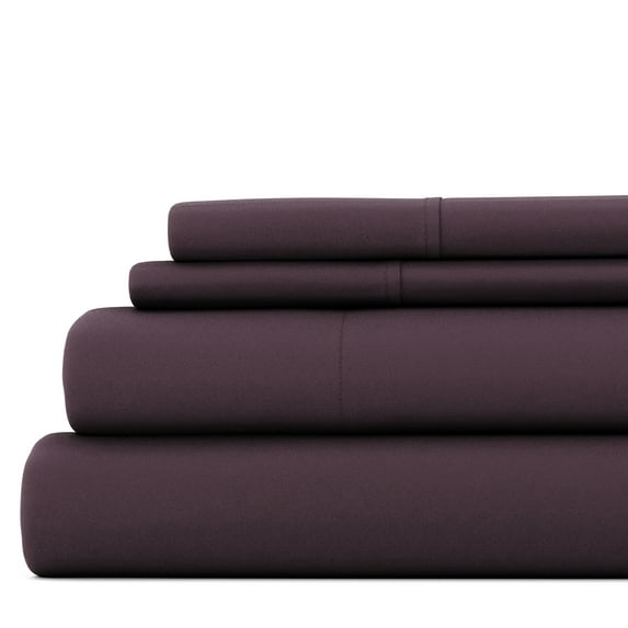 Noble Linens 4 Piece Solid Microfiber Bed Sheet Set, Purple, Full