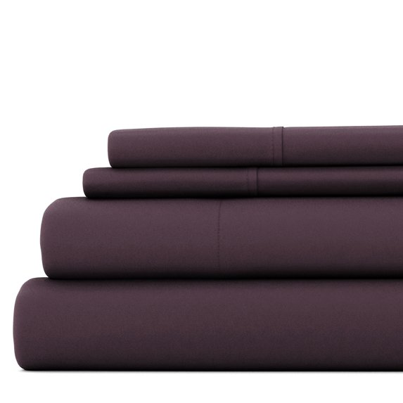 Noble Linens 4 Piece Solid Microfiber Bed Sheet Set, Purple, TwinXL