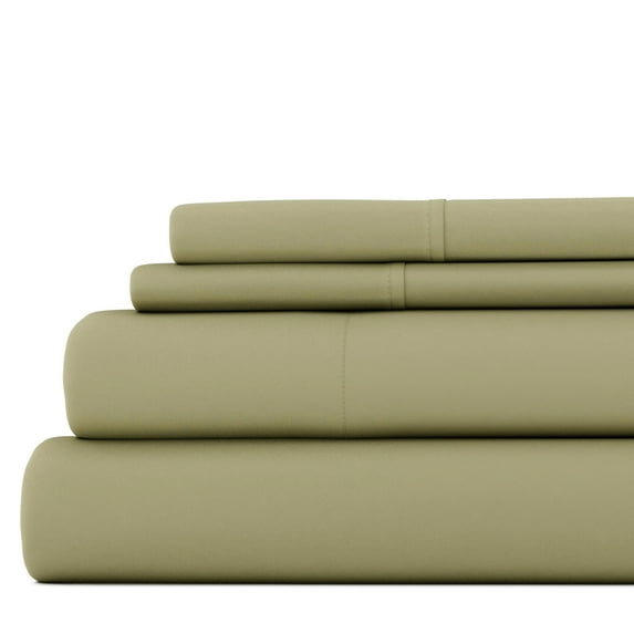 Noble Linens 4 Piece Solid Microfiber Bed Sheet Set, Sage, California King